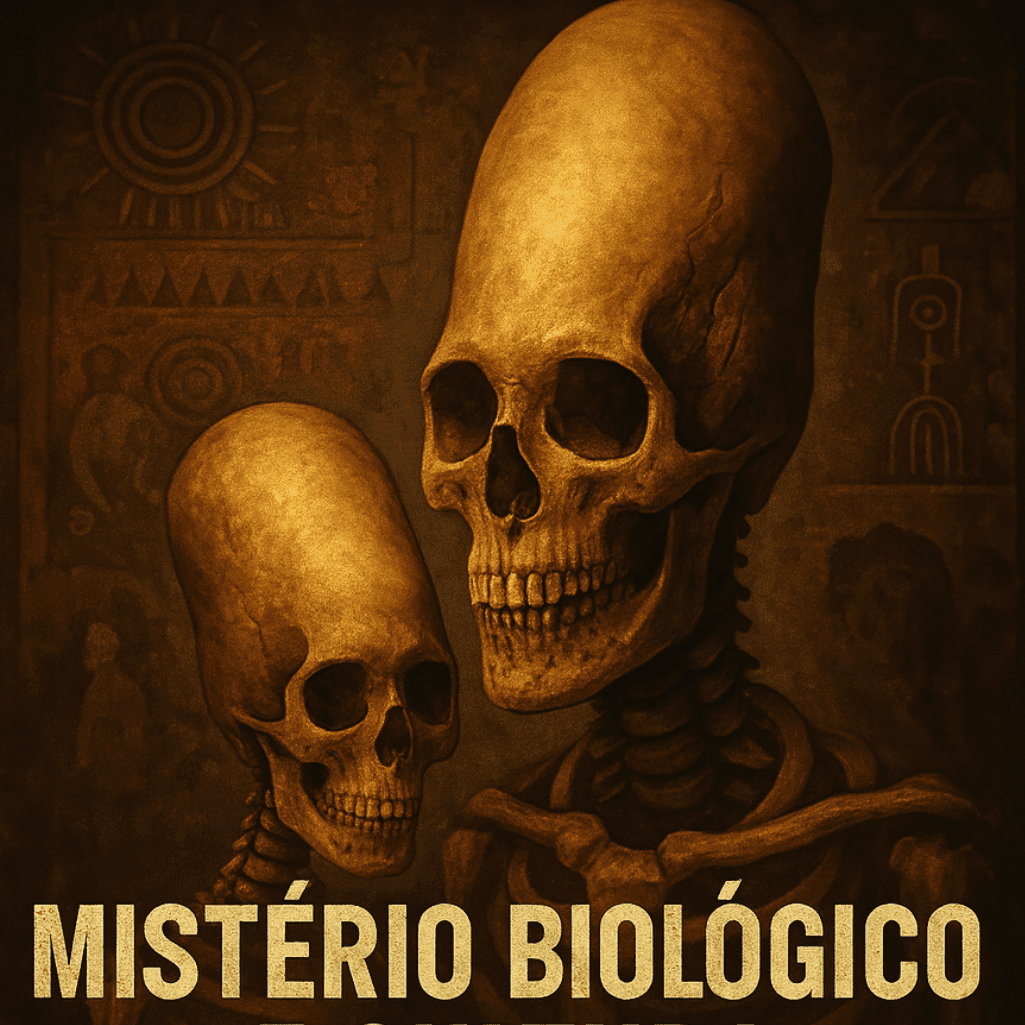 “Imagem quadrada com crânios alongados de Paracas, explorando mistério biológico e cultura.”