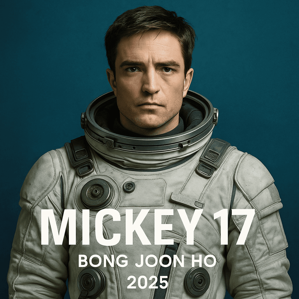 Robert Pattinson em traje espacial no pôster quadrado do filme Mickey 17 (2025), dirigido por Bong Joon-ho