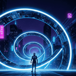 “Arte quadrada com loops temporais e ficção científica, inspirada no filme Contra o Tempo (Source Code).”