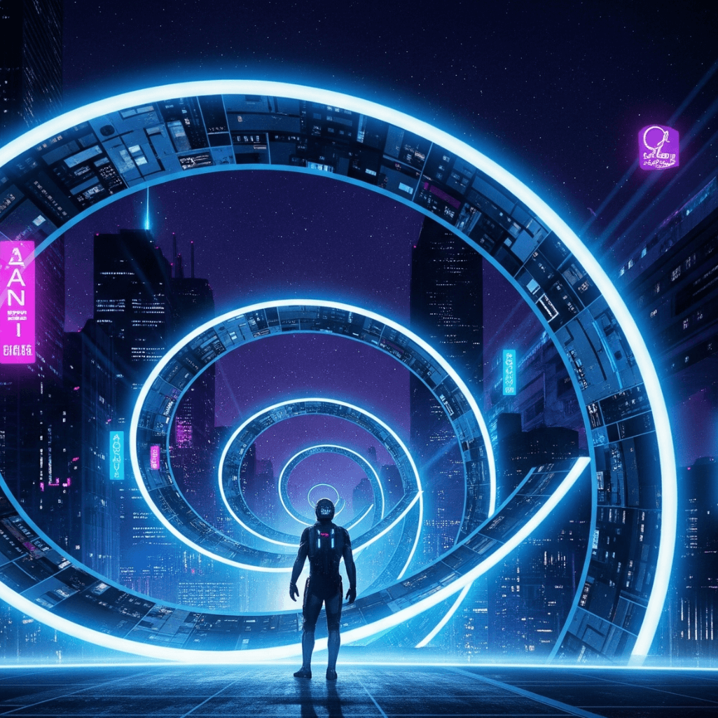 “Arte quadrada com loops temporais e ficção científica, inspirada no filme Contra o Tempo (Source Code).”