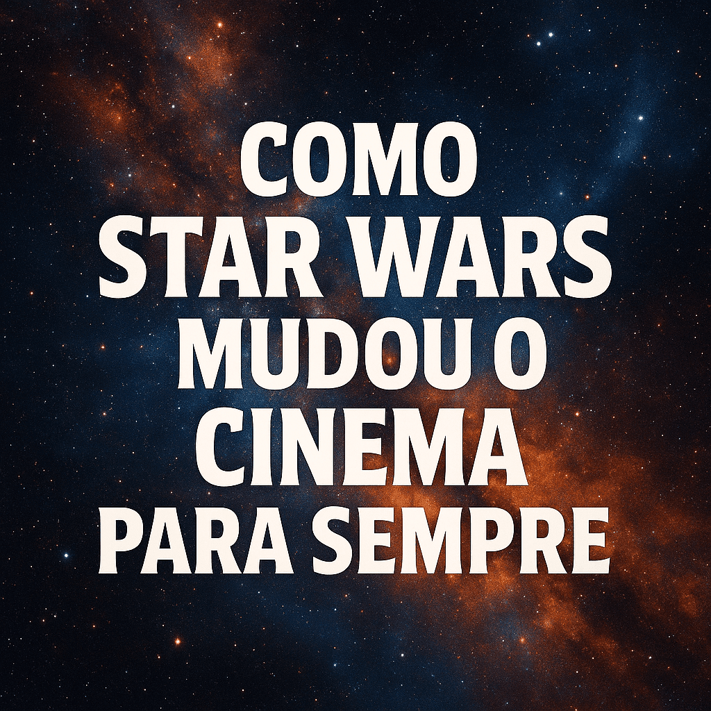 Frase Como Star Wars Mudou o Cinema Para Sempre em branco sobre fundo de galáxia estrelada. Como Star Wars Mudou o Cinema Para Sempre — Galáxia